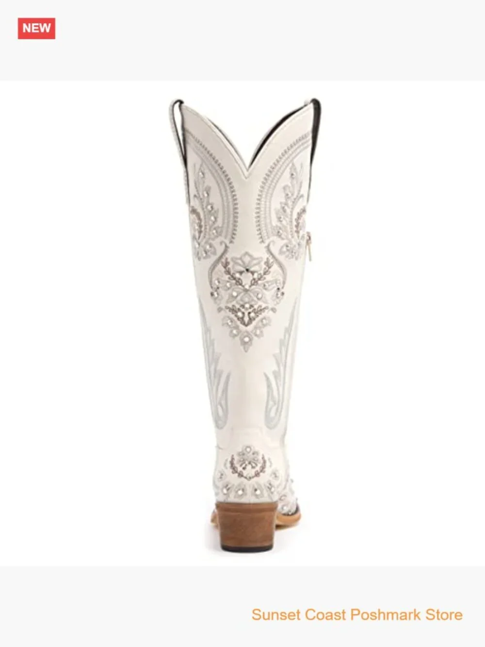 Embroidered Rhinestone Cowboy Boots Knee High Cowgirl Pointed Toe Chunky Heel - Picture 5 of 7